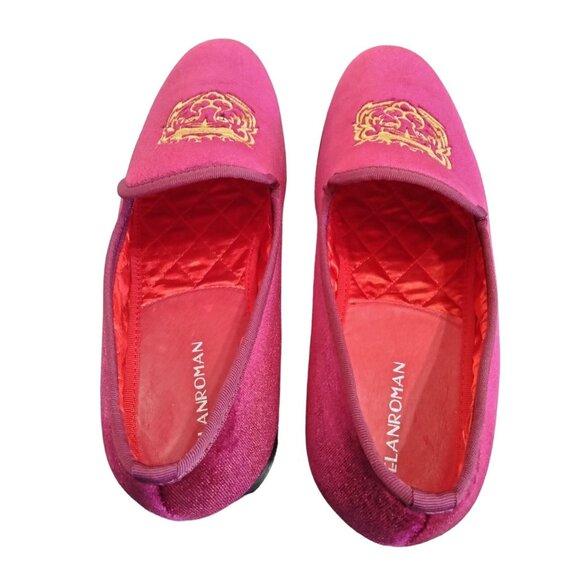 Elanroman Mens Rich Red Velvet Loafers Size 44 (10) Embroidered Tiger Design - Picture 8 of 13